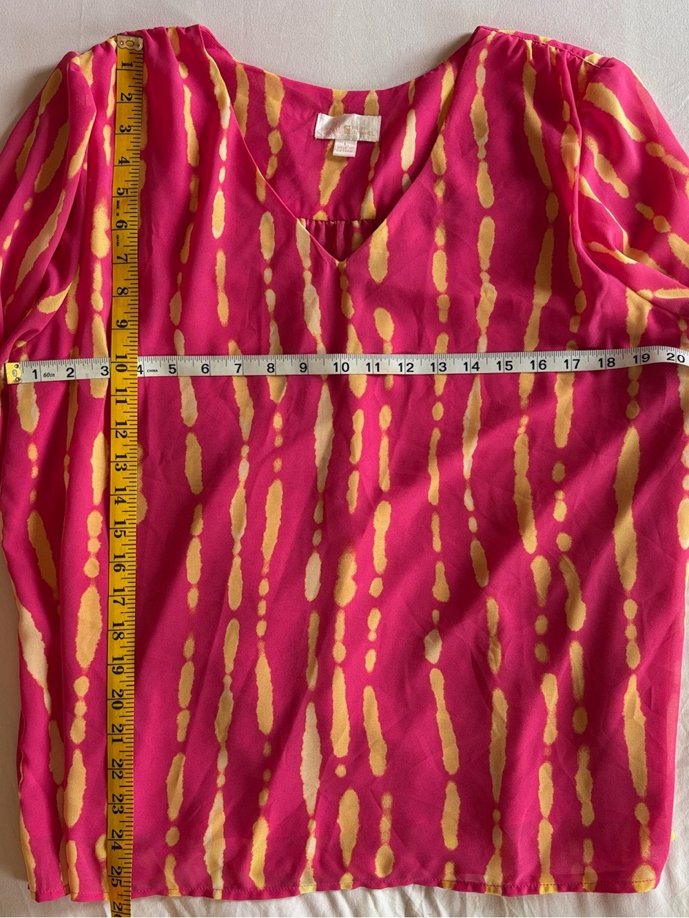 Belle by Kim Gravel Hot Pink and Yellow Abstract Silk Top